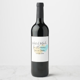 Match made in heaven blue yellow pastel heart name wine label