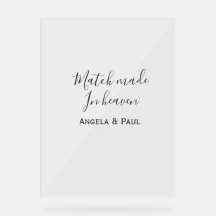 Match made in heaven name couple wedding simple  acrylic sign