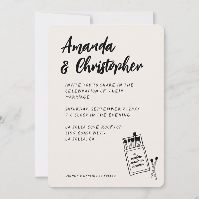 Match Made in Heaven Retro Elegant Black Wedding Invitation (Front)