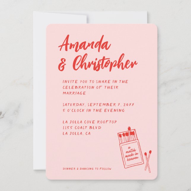 Match Made in Heaven Retro Red Wedding Invitation (Front)