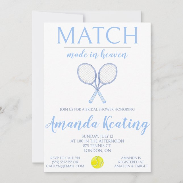 Match Made in Heaven, Tennis Bridal Shower Invitation (Front)