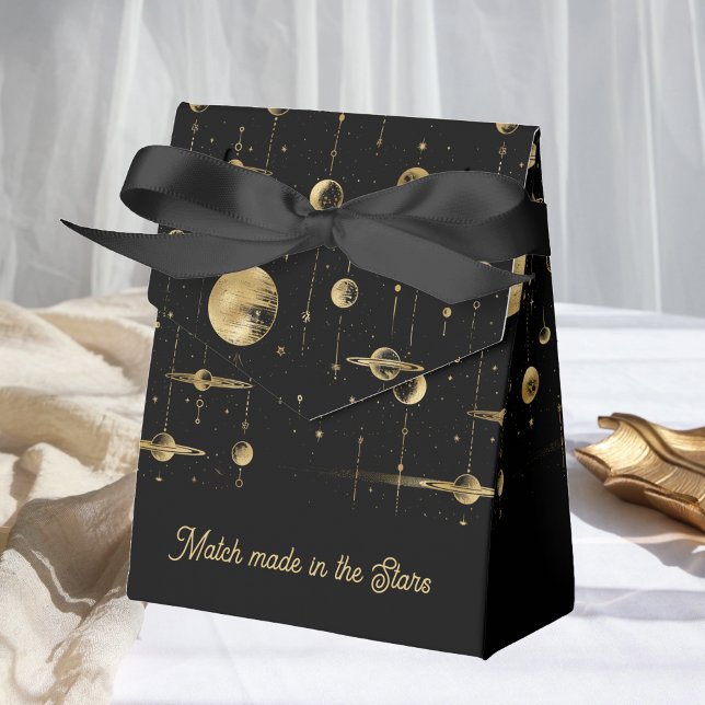 Match made in the Stars Black Gold Wedding Favor Box (Creator Uploaded)