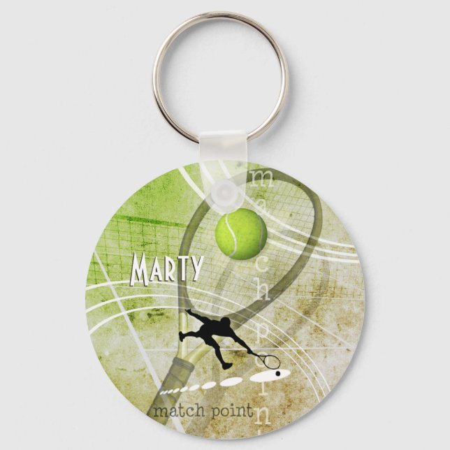 Match Point II boys' tennis player name Keychain (Front)