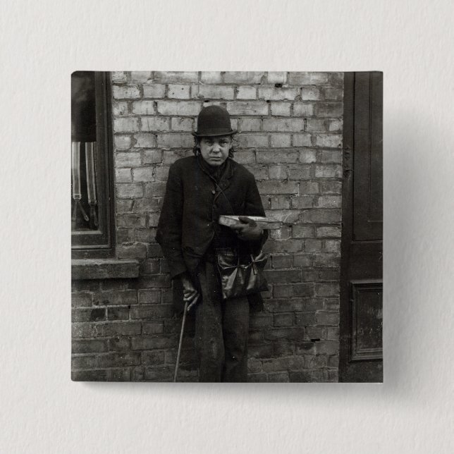 Match-Seller. c.1900 2 Inch Square Button (Front)