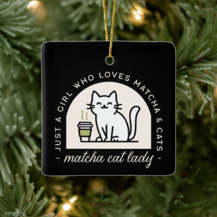 Matcha and cat lovers funny quotes aesthetic black ceramic ornament