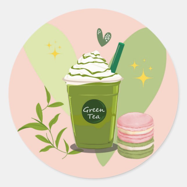  Matcha and Macarons Classic Round Sticker (Front)