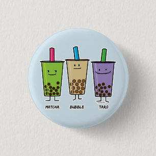 Matcha boba tea green drink milk Taro tapioca 1 Inch Round Button