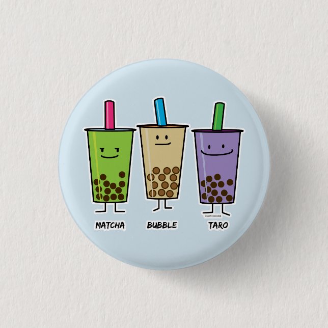 Matcha boba tea green drink milk Taro tapioca 1 Inch Round Button (Front)
