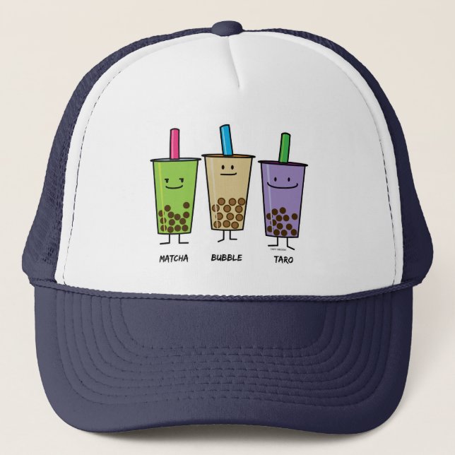 Matcha boba tea green drink milk Taro tapioca Trucker Hat (Front)