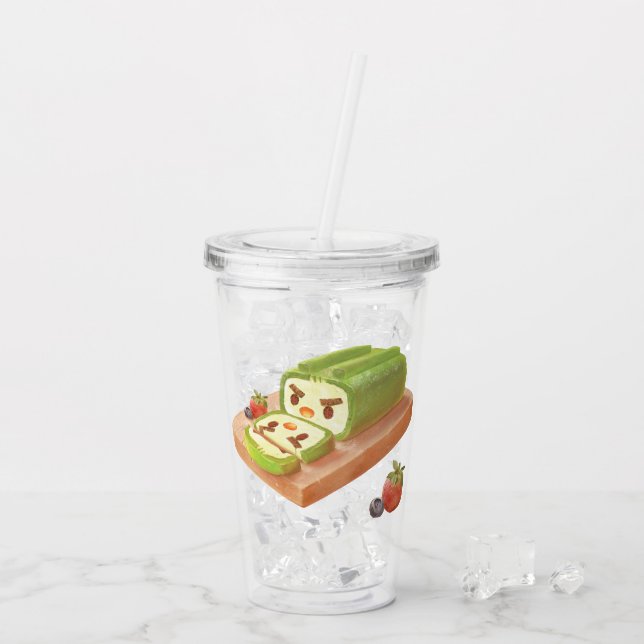 Matcha Cake Roll Illustration Acrylic Tumbler (Back Ice)