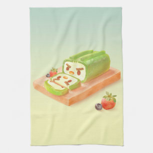 Matcha Cake Roll Illustration Kitchen Towel