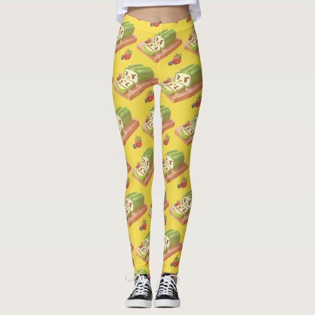 Matcha Cake Roll Illustration Leggings (Front)