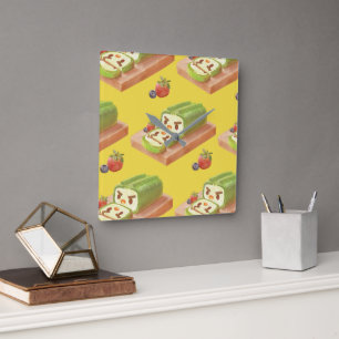 Matcha Cake Roll Square Wall Clock
