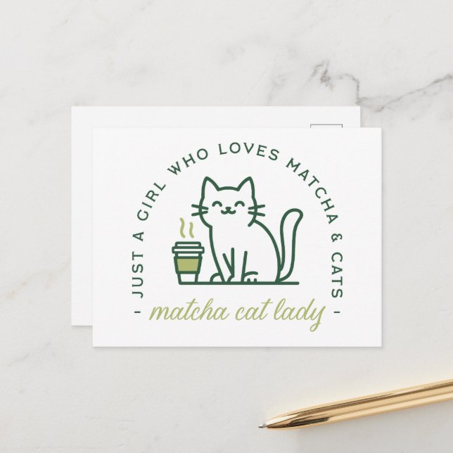 Matcha cat lover funny just a girl kawaii green postcard (Front/Back In Situ)