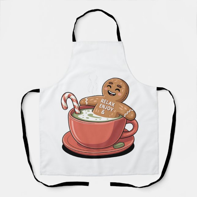 Matcha Christmas Gingerbread Latte Green Drink  Apron (Front)