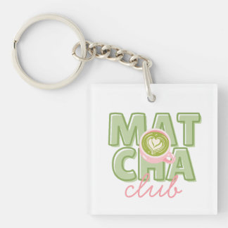 Matcha Club Green & Pink Aesthetic Cute Back Print Keychain