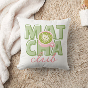 Matcha Club Green & Pink Aesthetic Cute Back Print Throw Pillow