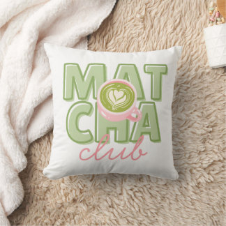Matcha Club Green & Pink Aesthetic Cute Back Print Throw Pillow