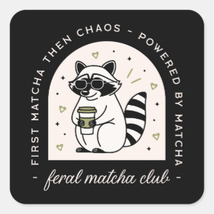 Matcha club raccoon lovers funny feral wild animal square sticker
