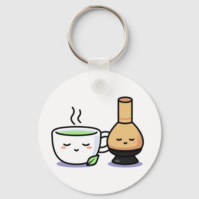 Matcha Cup Whisk Japanese Green Tea Cartoon Keychain (Front)