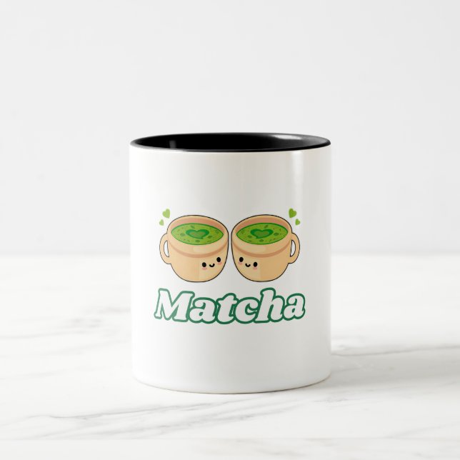Matcha Cute Kawaii for matcha tea on Two-Tone Coffee Mug (Center)