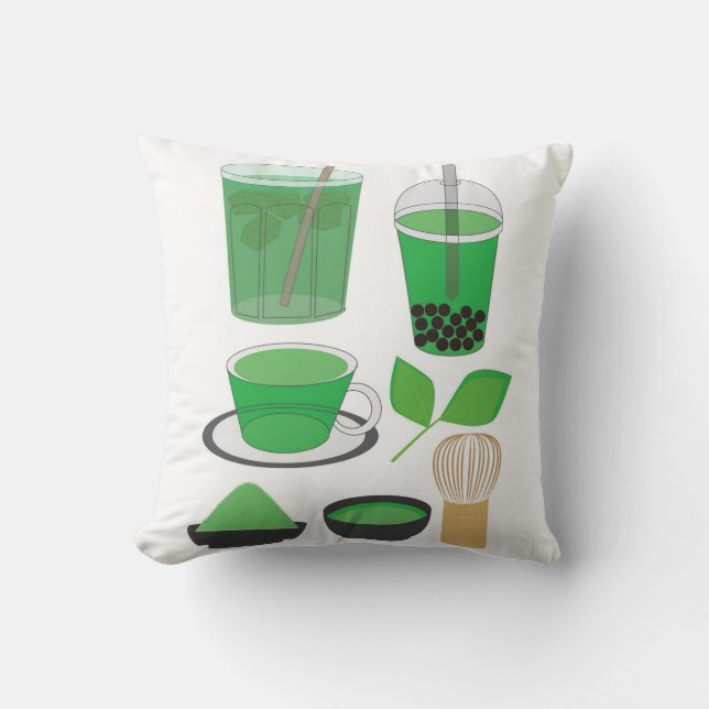 Matcha Drinks Set Throw Pillow (Front)