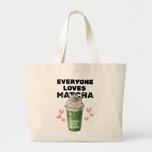 Matcha Iced Latte Cute Whipped Cream Matcha  Large Tote Bag (Front)