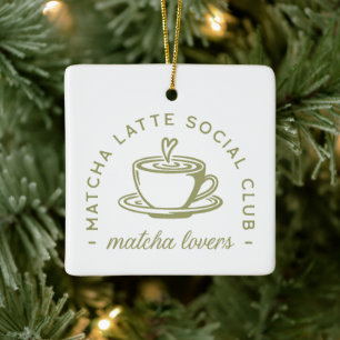 Matcha latte lovers club wellness green aesthetic ceramic ornament