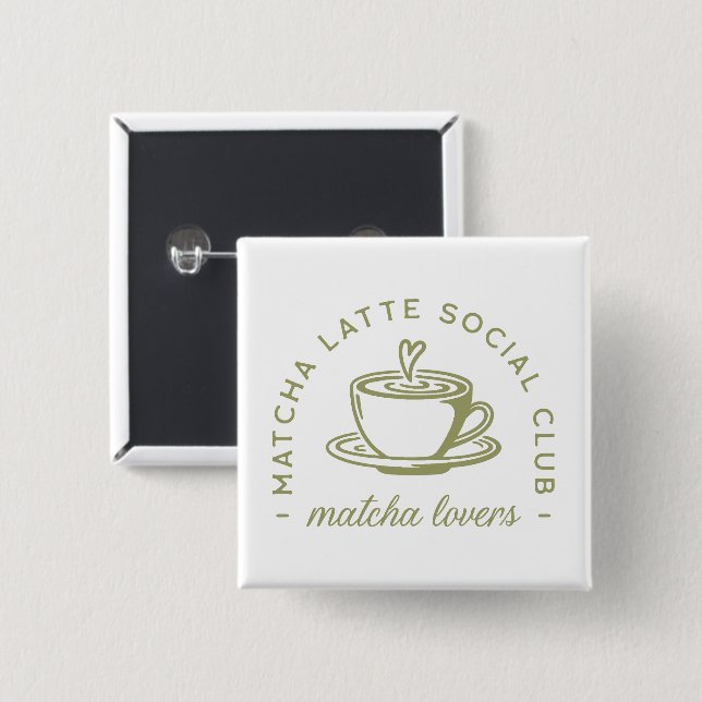 Matcha latte lovers girl club green matching 2 inch square button (Front & Back)