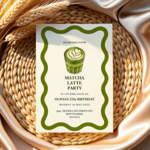 matcha latte party birthday invitation