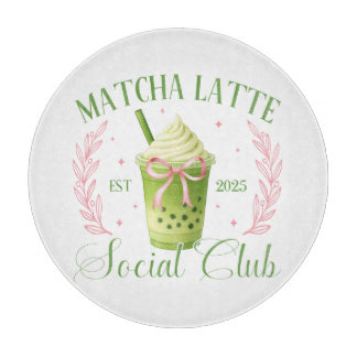 Matcha Latte Social Club Glass Round Cutting Board