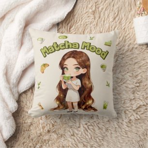 Matcha Mood Aesthetic Design Cute Green Tea Vibes Throw Pillow