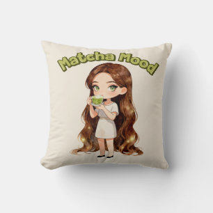 Matcha Mood Aesthetic Design Cute Green Tea Vibes Throw Pillow