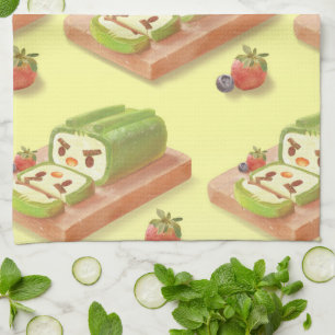Matcha Swiss Roll: Iron T Green Tea Cake Art Kitchen Towel