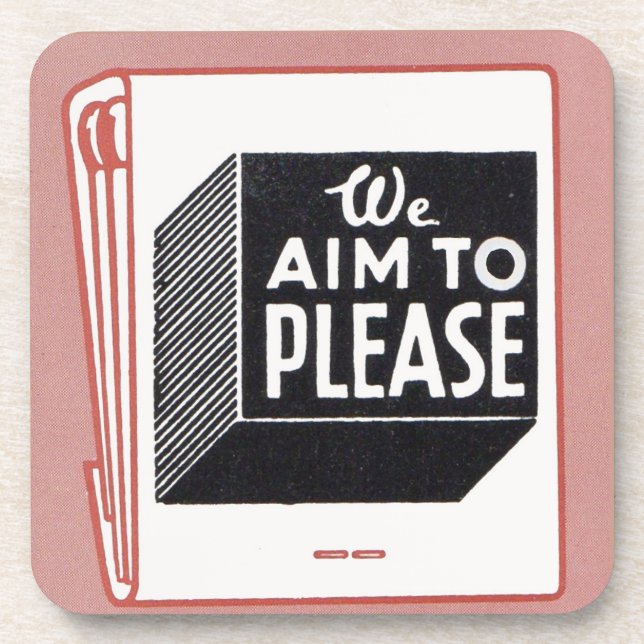 matchbook cover We Aim to Please Coaster (Front)