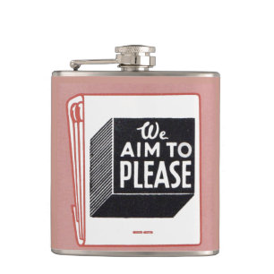 matchbook cover We Aim to Please Hip Flask
