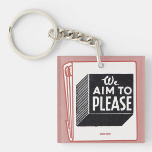 matchbook cover We Aim to Please Keychain