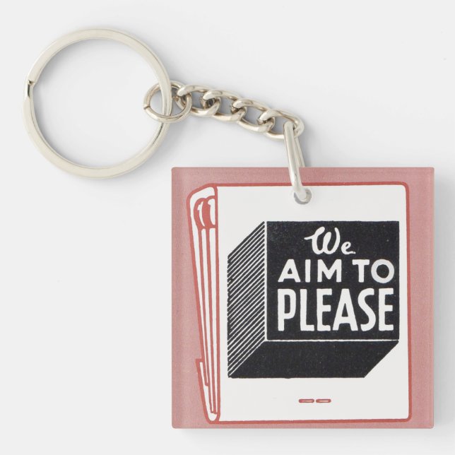 matchbook cover We Aim to Please Keychain (Front)