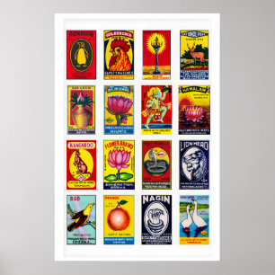 Matchbox Label Collage Tamil Vintage Typography Poster