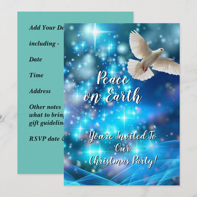 Matching Blue Dove Peace Christmas Party Invitation (Front/Back)