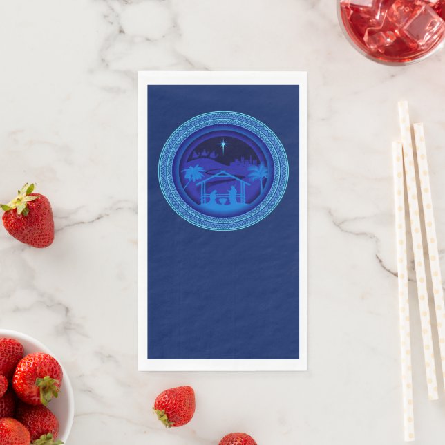 Matching Blue Nativity Christmas Napkin (Insitu)