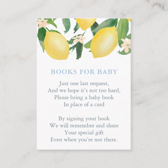 Matching Books For Baby Boy Lemons theme Shower Enclosure Card (Front)