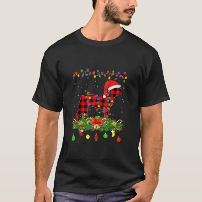 Matching Buffalo Plaid Boston Terrier Dog Christma T-Shirt (Front)