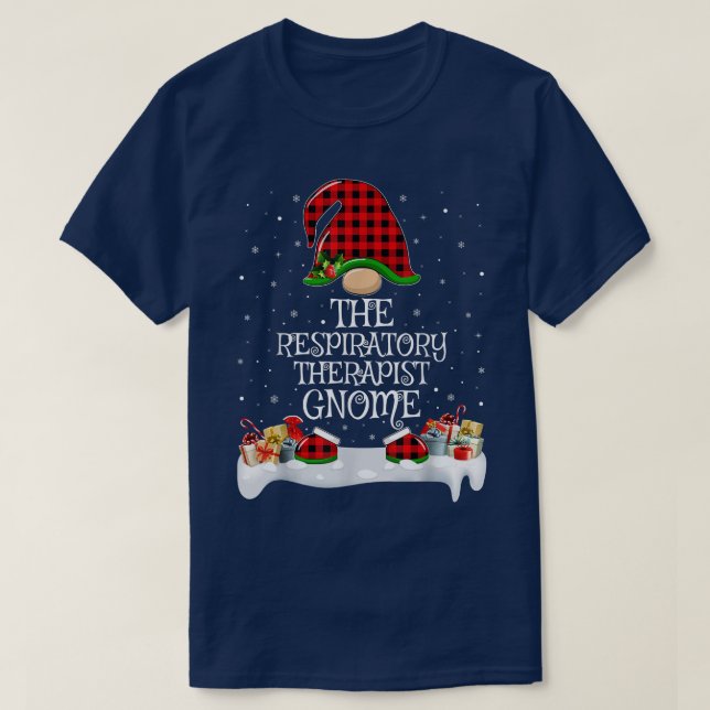 Matching Buffalo Plaid Respiratory Therapist Gnome T-Shirt (Design Front)