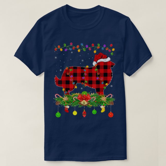 Matching Buffalo Plaid Rough Collie Dog Christmas  T-Shirt (Design Front)