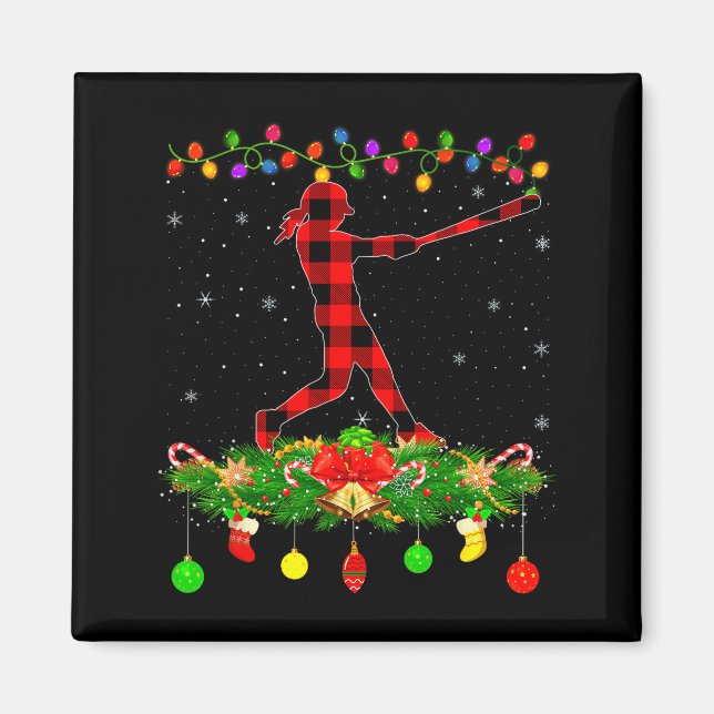 Matching Buffalo Plaid Softball Srts Christmas Paj Magnet (Front)