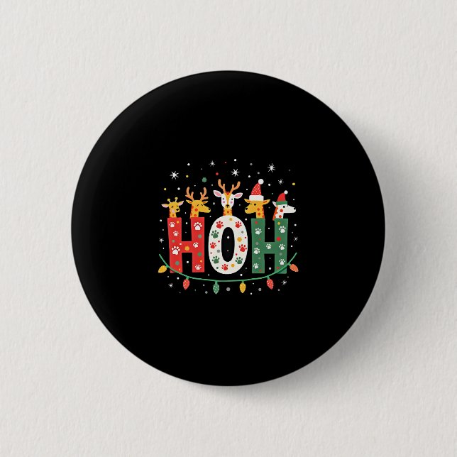 Matching Christmas Santa Hat Ho Ho Ho Giraffe Anim 2 Inch Round Button (Front)