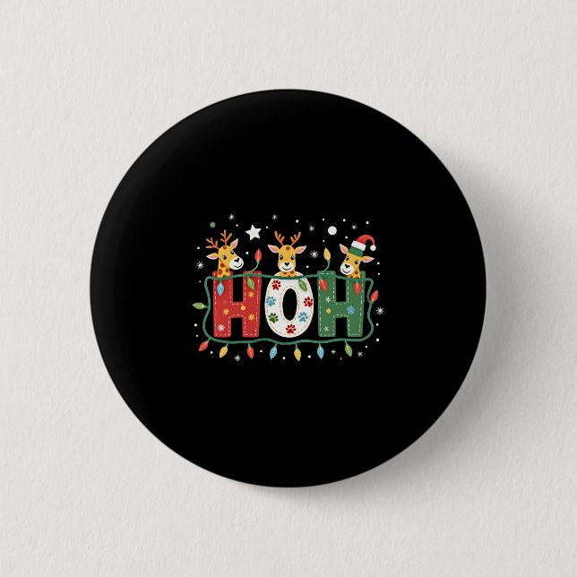 Matching Christmas Santa Hat Ho Ho Ho Giraffe Anim 2 Inch Round Button (Front)