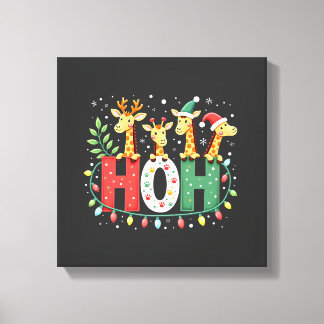 Matching Christmas Santa Hat Ho Ho Ho Giraffe Anim Canvas Print