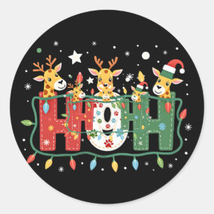 Matching Christmas Santa Hat Ho Ho Ho Giraffe Anim Classic Round Sticker